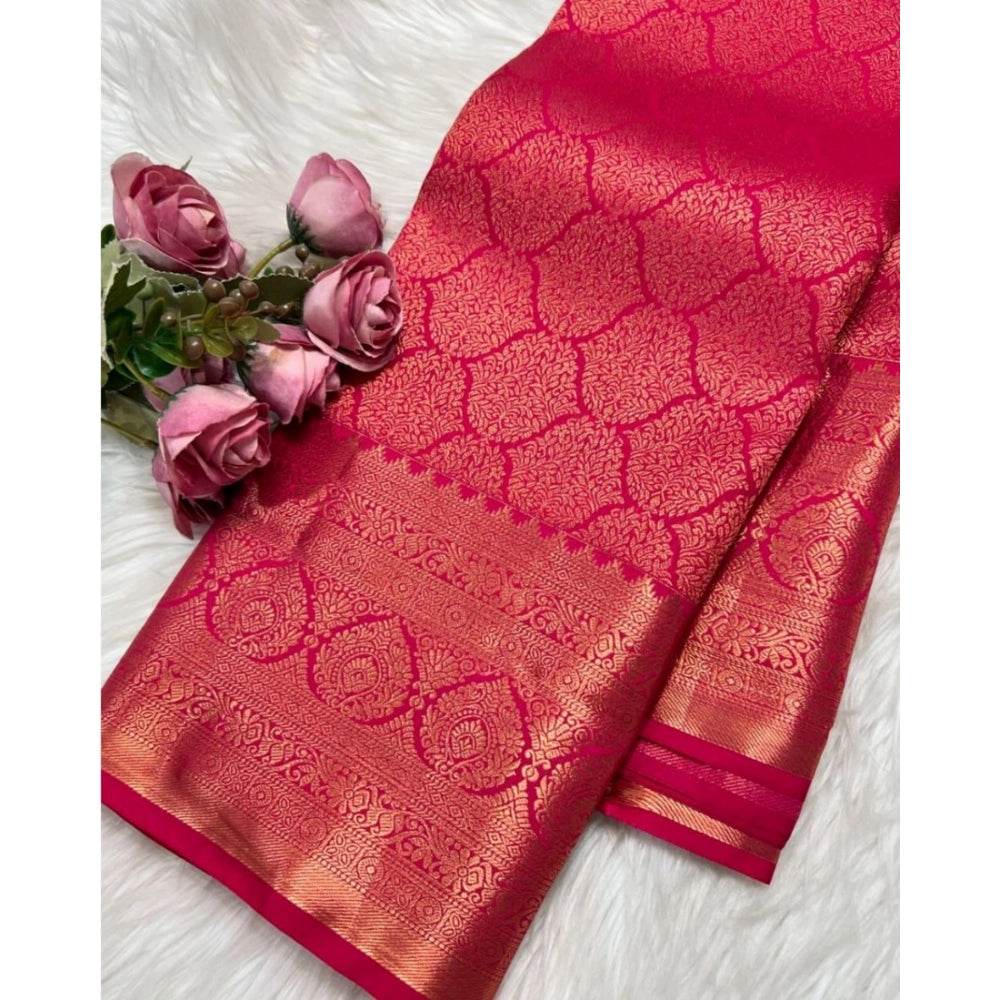 Generic Women's Silk Printed Saree With Unstitched Blouse 5.5Mtr (Rani Pink) - MYLUXURY LANE ENTERPRISE