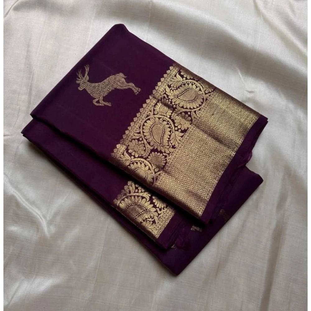 Generic Women's Silk Printed Saree With Unstitched Blouse 5.5Mtr (Wine) - MYLUXURY LANE ENTERPRISE