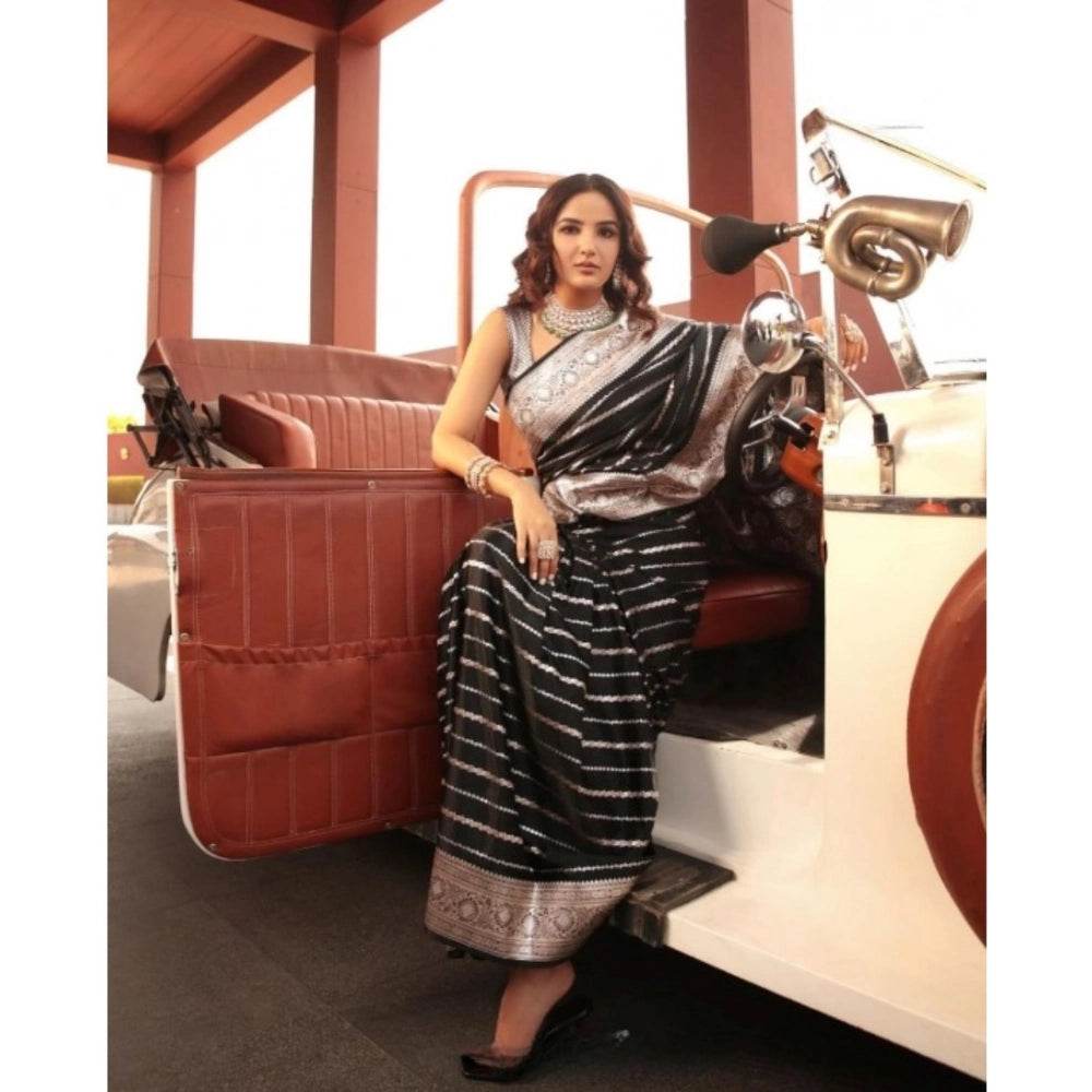 Generic Women's Silk Printed Saree With Unstitched Blouse 5.5Mtr (Black) - MYLUXURY LANE ENTERPRISE