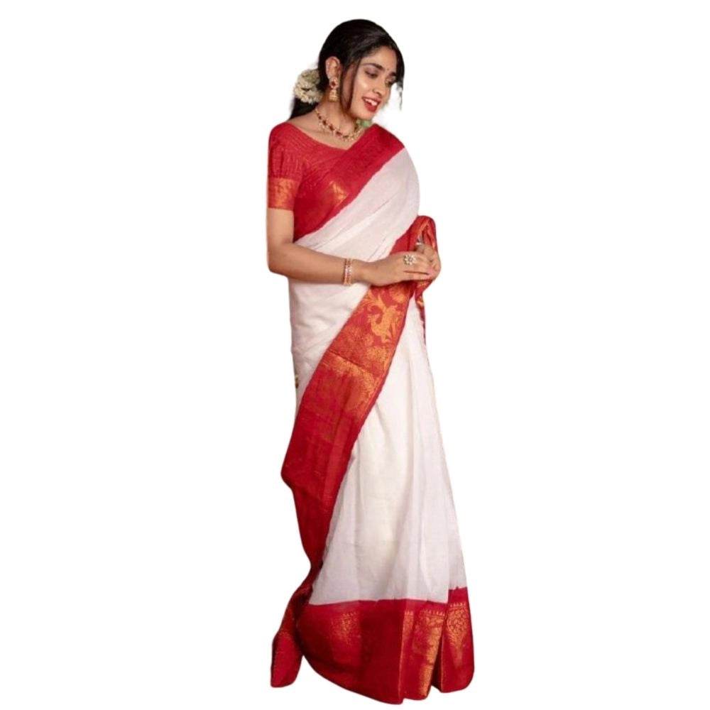 Generic Women's Silk Printed Saree With Unstitched Blouse 5.5Mtr (White) - MYLUXURY LANE ENTERPRISE