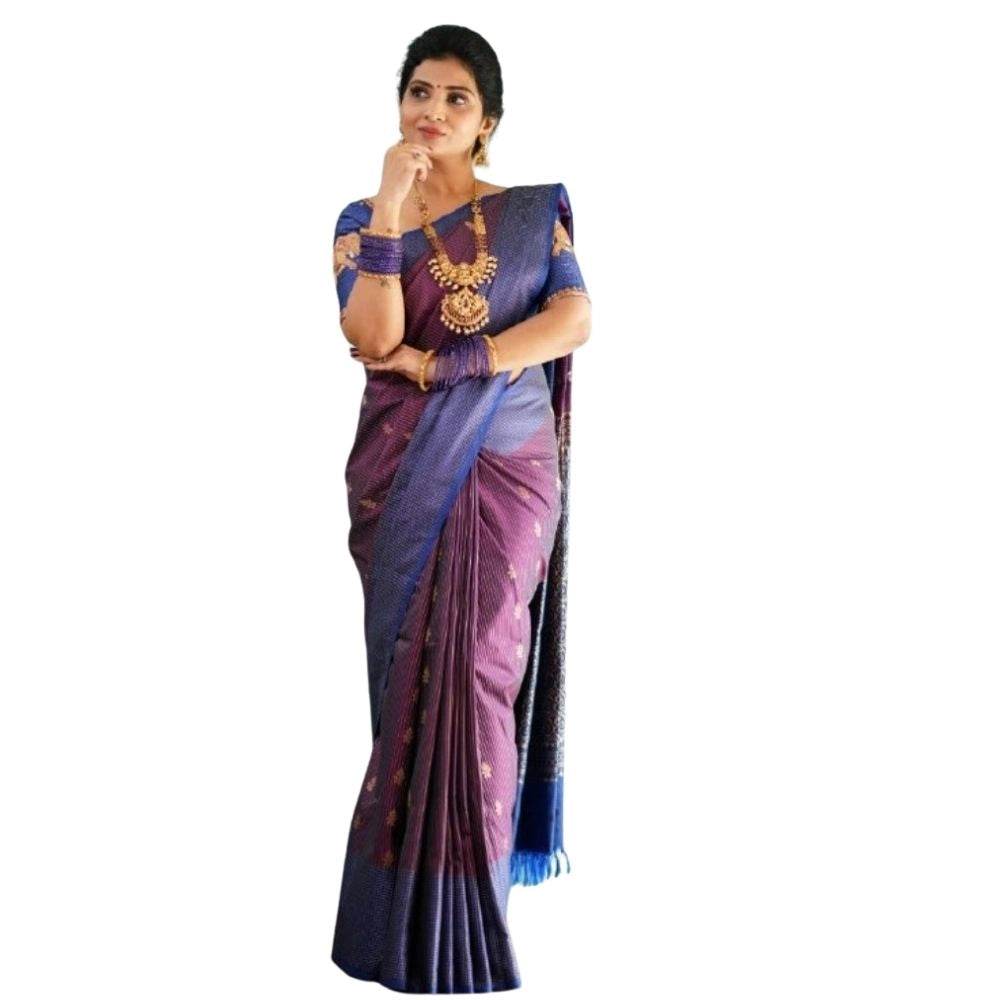 Generic Women's Silk Printed Saree With Unstitched Blouse 5.5Mtr (Purple) - MYLUXURY LANE ENTERPRISE