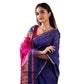 Generic Women's Cotton Printed Saree With Unstitched Blouse 5.5Mtr (Blue) - MYLUXURY LANE ENTERPRISE