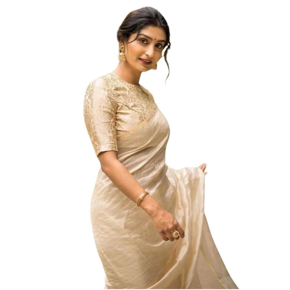 Generic Women's Silk Printed Saree With Unstitched Blouse 5.5Mtr (Off White) - MYLUXURY LANE ENTERPRISE