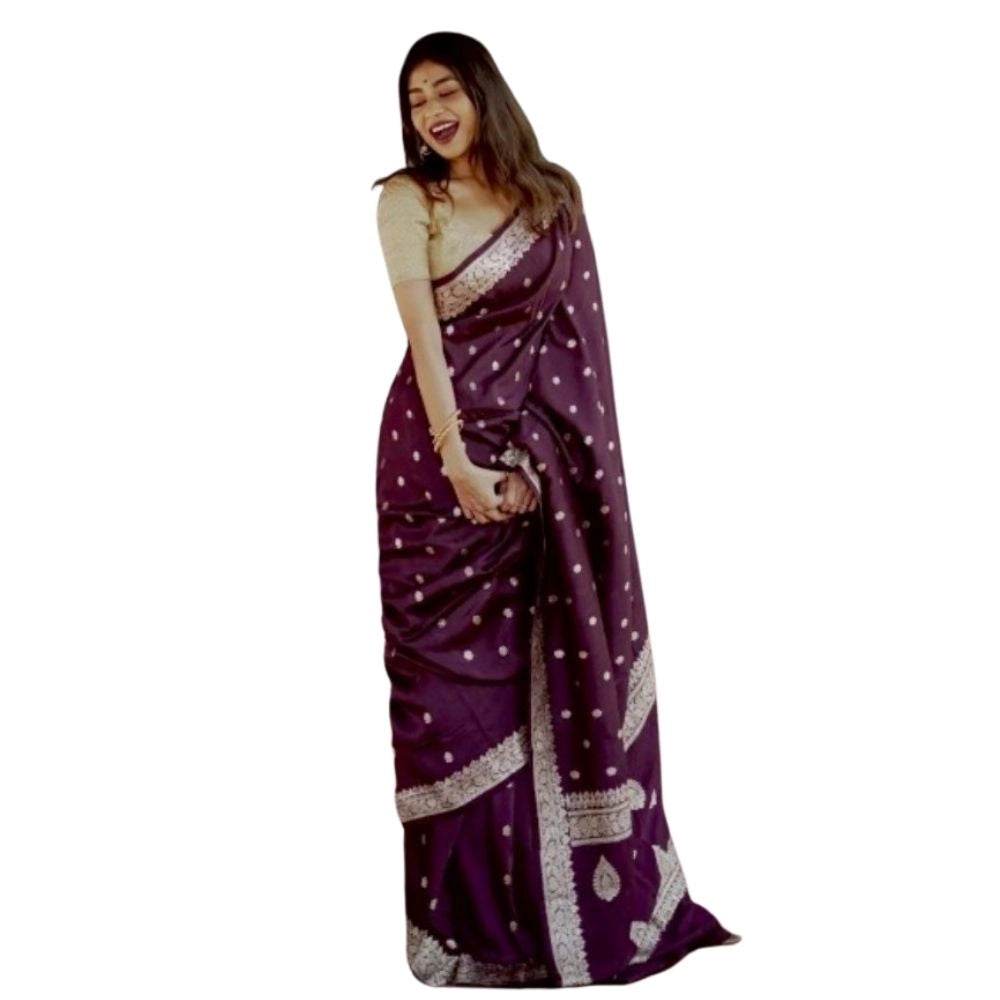 Generic Women's Cotton Printed Saree With Unstitched Blouse 5.5Mtr (Purple) - MYLUXURY LANE ENTERPRISE