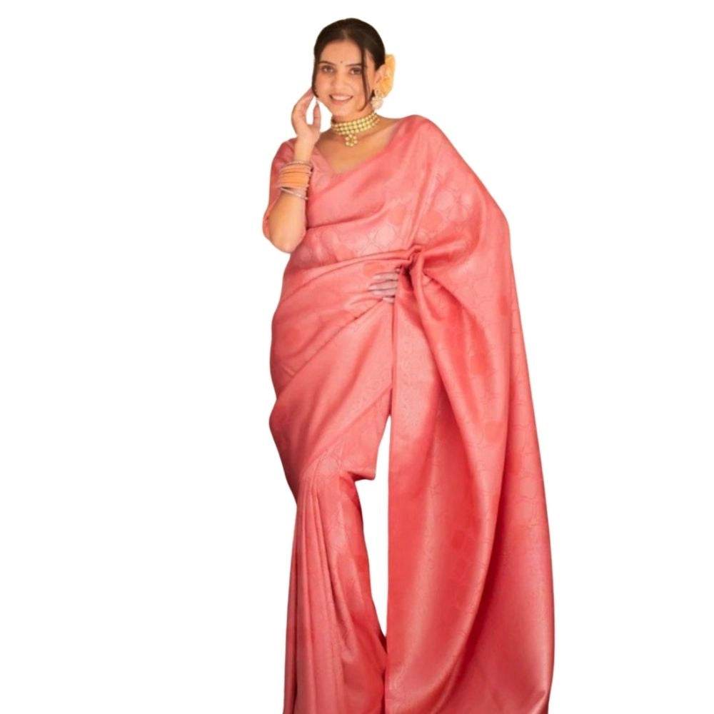 Generic Women's Silk Printed Saree With Unstitched Blouse 5.5Mtr (Pink) - MYLUXURY LANE ENTERPRISE