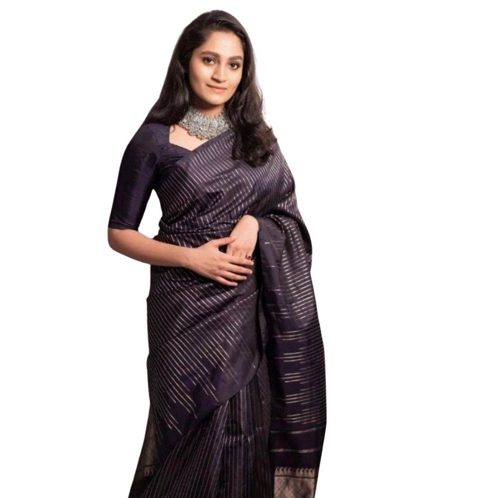 Generic Women's Silk Printed Saree With Unstitched Blouse 5.5Mtr (Black) - MYLUXURY LANE ENTERPRISE