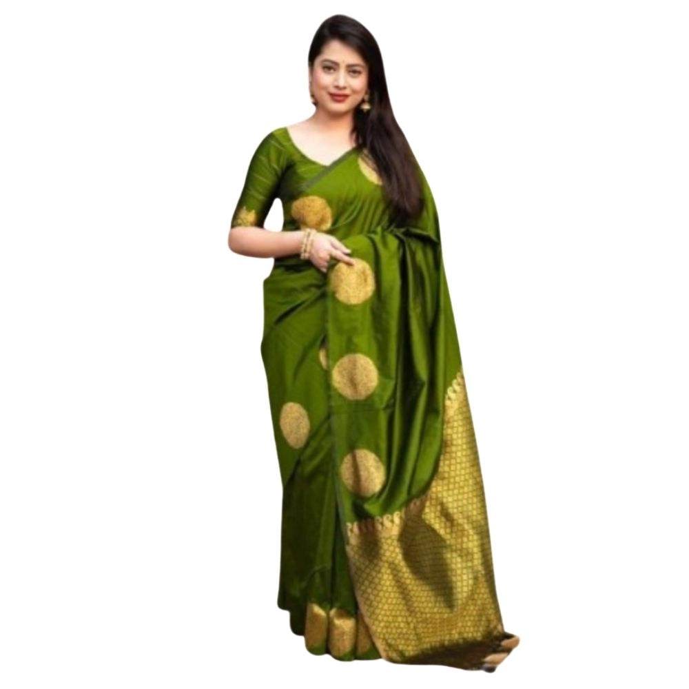 Generic Women's Silk Printed Saree With Unstitched Blouse 5.5Mtr (Green) - MYLUXURY LANE ENTERPRISE