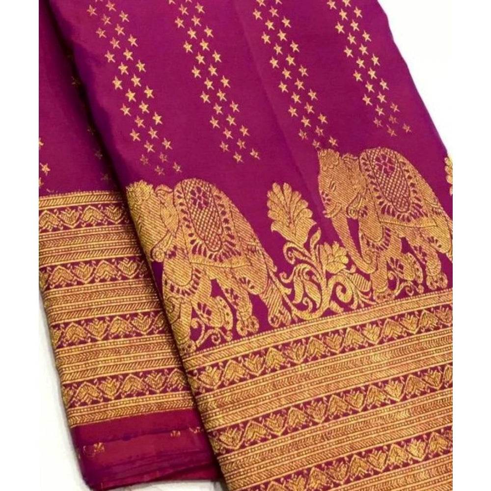 Generic Women's Silk Printed Saree With Unstitched Blouse 5.5Mtr (Rani Pink) - MYLUXURY LANE ENTERPRISE