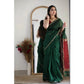 Generic Women's Cotton Printed Saree With Unstitched Blouse 5.5Mtr (Dark Green) - MYLUXURY LANE ENTERPRISE