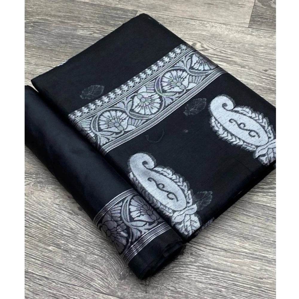 Generic Women's Cotton Printed Saree With Unstitched Blouse 5.5Mtr (Black) - MYLUXURY LANE ENTERPRISE
