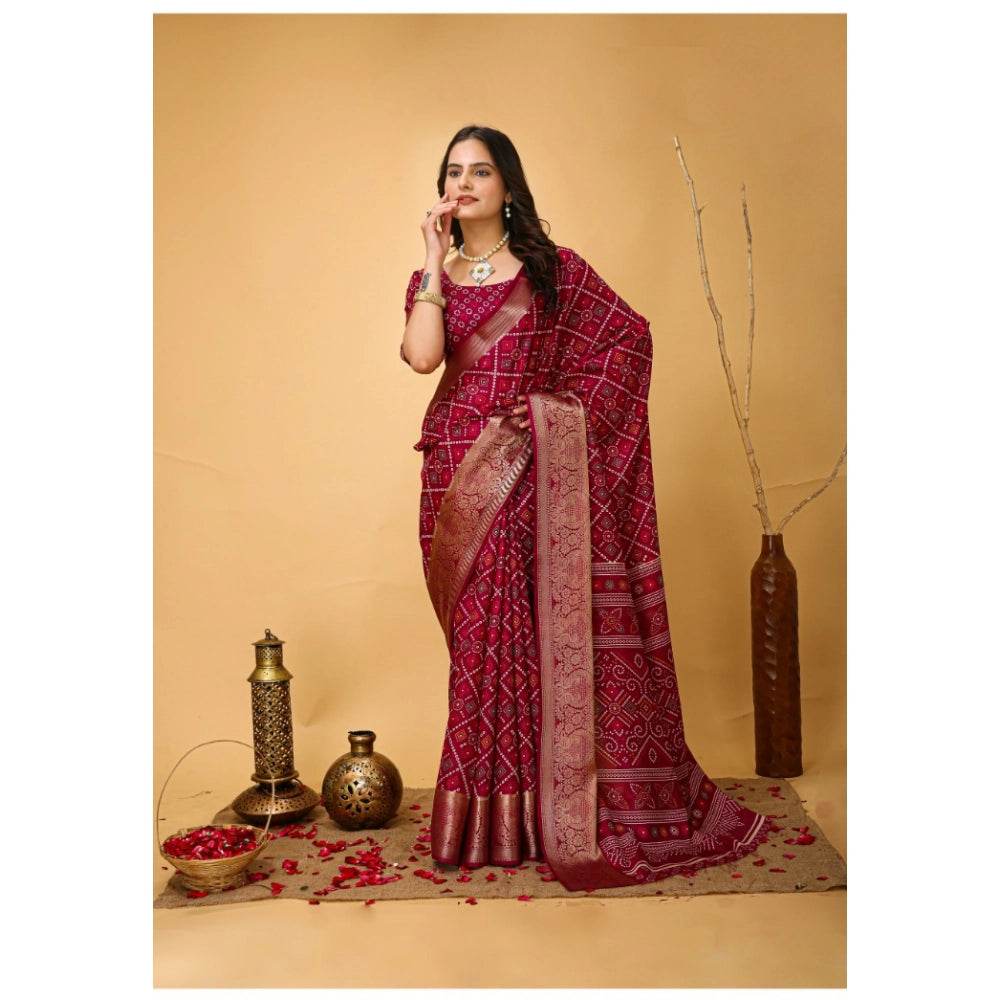 Generic Women's Soft Dola Cotton Kalamkari Printed Saree With Unstitched Blouse 5.5Mtr (Red) - MYLUXURY LANE ENTERPRISE