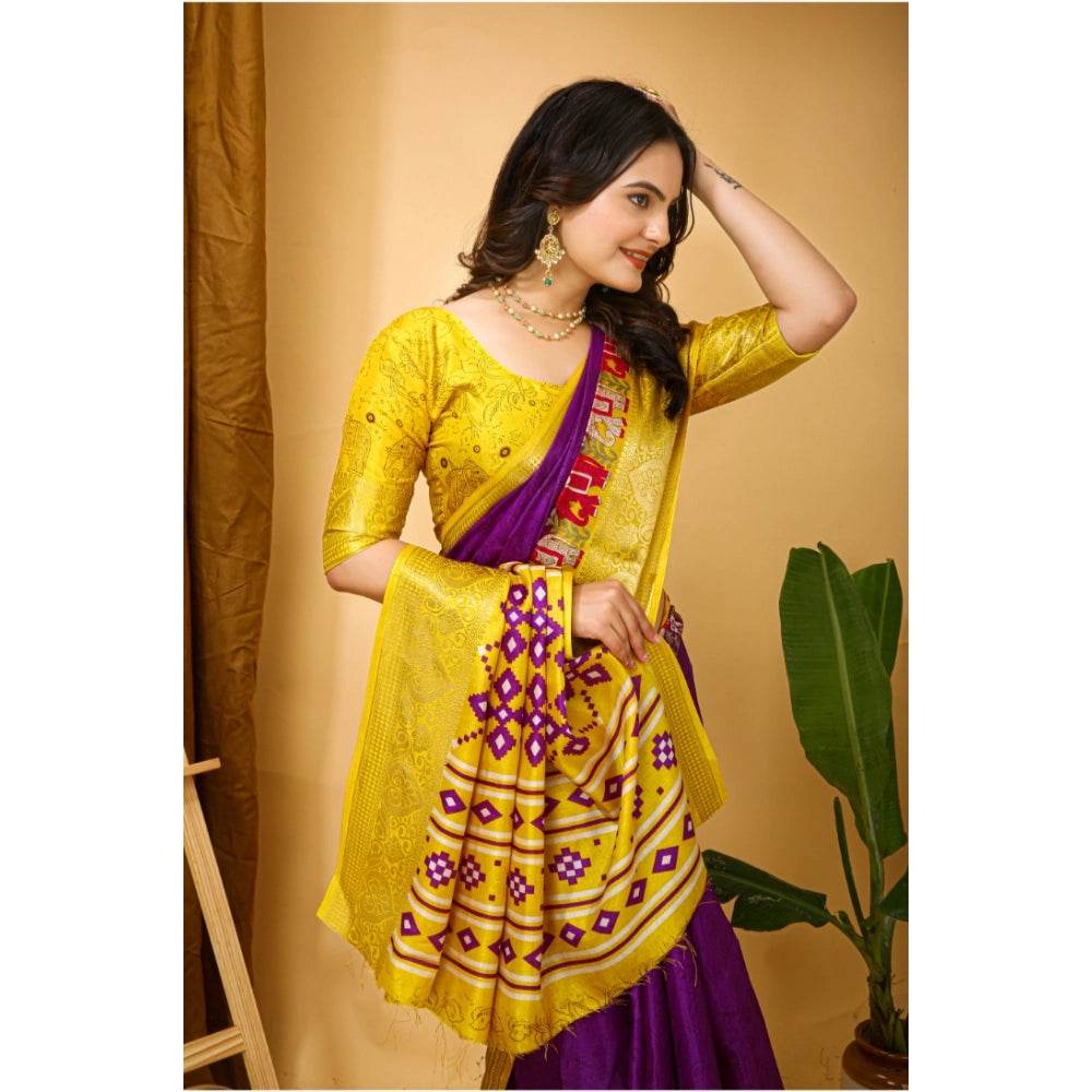 Generic Women's Soft Dola Cotton Kalamkari Printed Saree With Unstitched Blouse 5.5Mtr (Purple) - MYLUXURY LANE ENTERPRISE