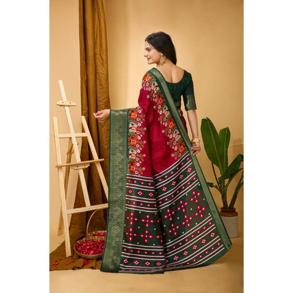 Generic Women's Soft Dola Cotton Kalamkari Printed Saree With Unstitched Blouse 5.5Mtr (Red) - MYLUXURY LANE ENTERPRISE