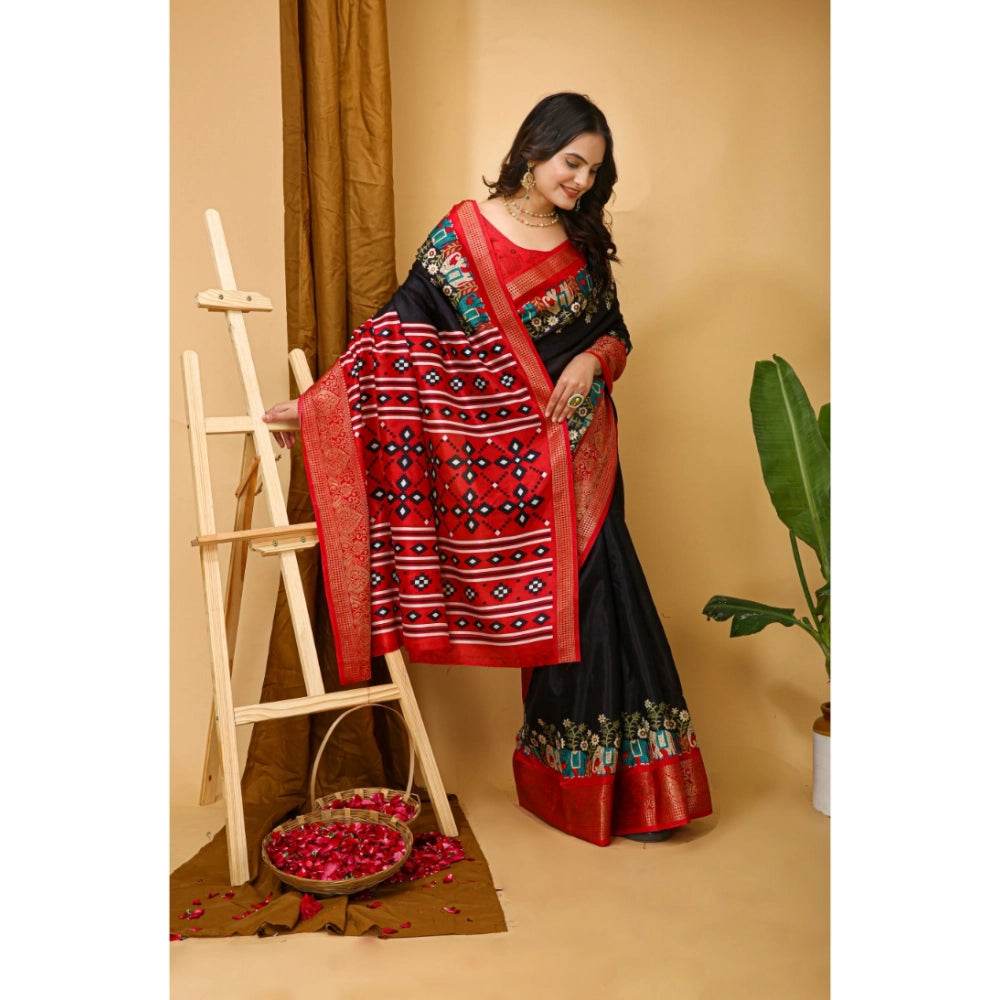 Generic Women's Soft Dola Cotton Kalamkari Printed Saree With Unstitched Blouse 5.5Mtr (Black) - MYLUXURY LANE ENTERPRISE