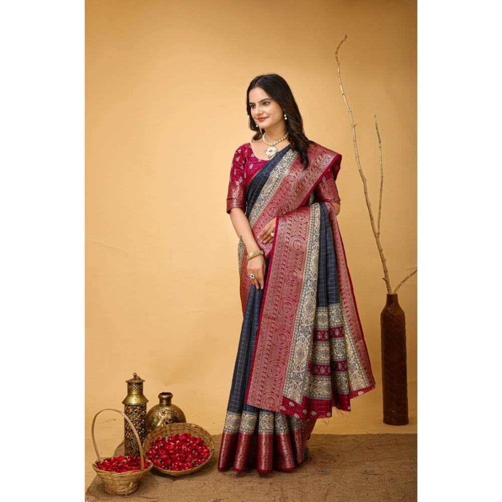 Generic Women's Soft Dola Cotton Kalamkari Printed Saree With Unstitched Blouse 5.5Mtr (Grey) - MYLUXURY LANE ENTERPRISE
