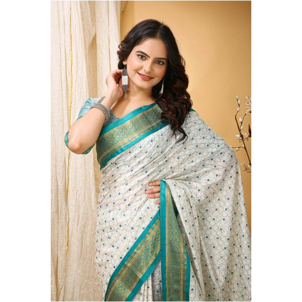 Generic Women's Soft Cotton Silk Printed Saree With Unstitched Blouse 5.5Mtr (Rama Green) - MYLUXURY LANE ENTERPRISE