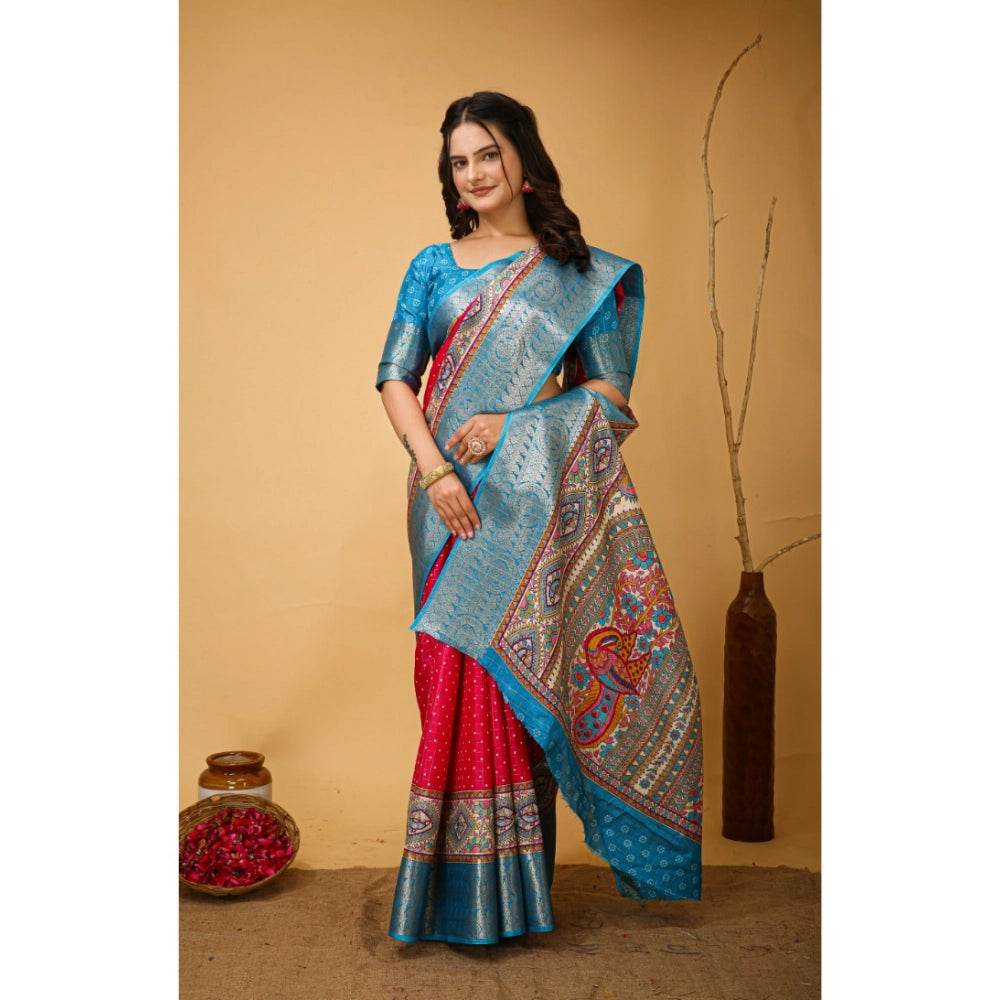 Generic Women's Soft Dola Cotton Kalamkari Printed Saree With Unstitched Blouse 5.5Mtr (Pink) - MYLUXURY LANE ENTERPRISE