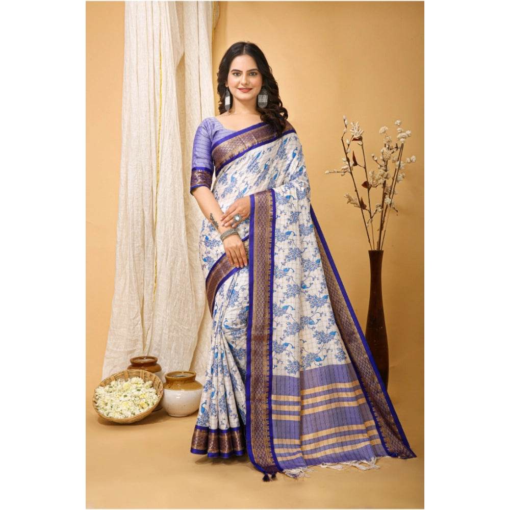 Generic Women's Soft Cotton Silk Printed Saree With Unstitched Blouse 5.5Mtr (Purple) - MYLUXURY LANE ENTERPRISE