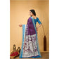 Generic Women's Soft Handloom Cotton Kalamkari Printed Saree With Unstitched Blouse 5.5Mtr (Purple) - MYLUXURY LANE ENTERPRISE