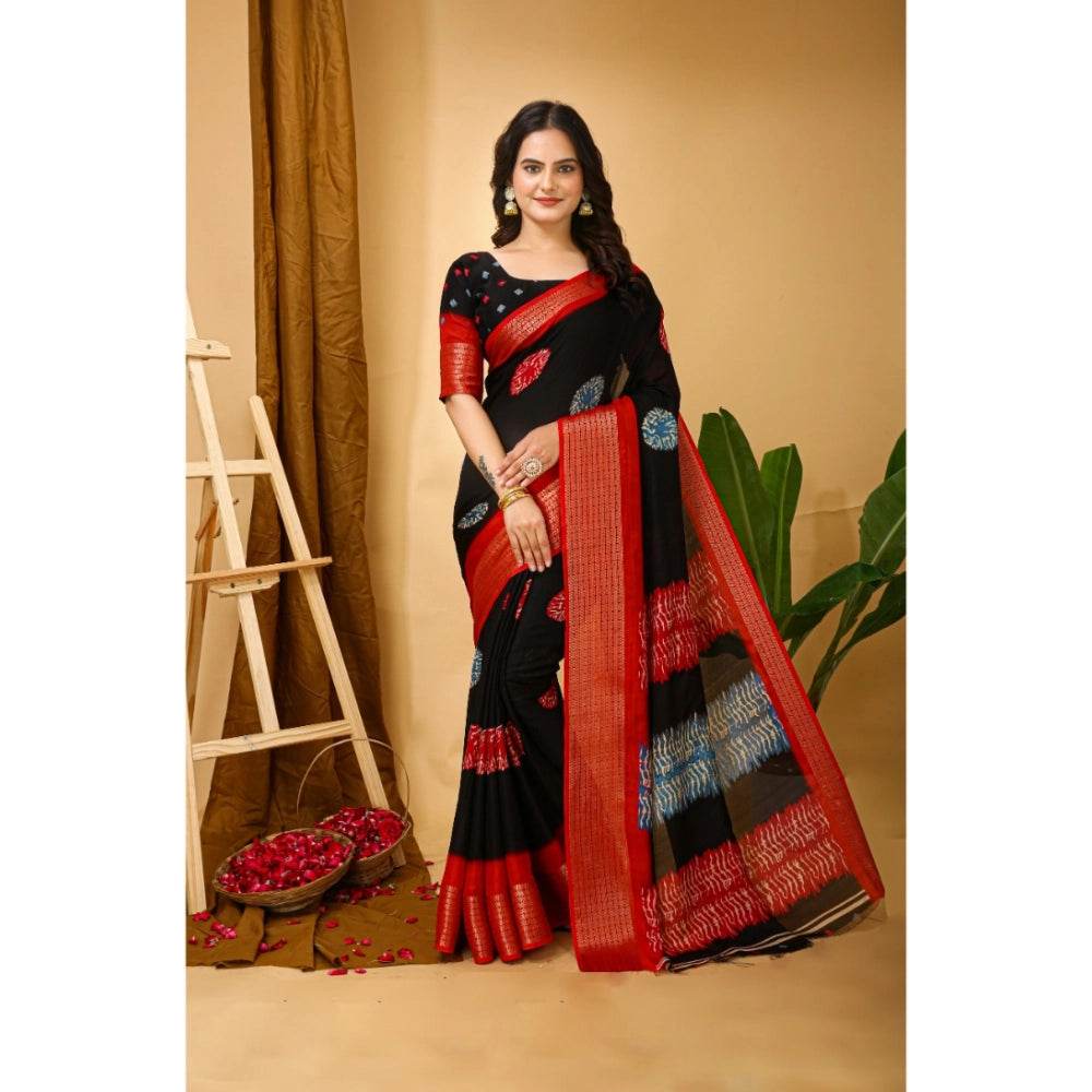 Generic Women's Soft Blooming Marshmallow Fabric Kalamkari Printed Saree With Unstitched Blouse 5.5Mtr (Black) - MYLUXURY LANE ENTERPRISE
