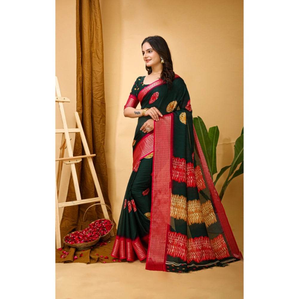 Generic Women's Soft Blooming Marshmallow Fabric Kalamkari Printed Saree With Unstitched Blouse 5.5Mtr (Green) - MYLUXURY LANE ENTERPRISE