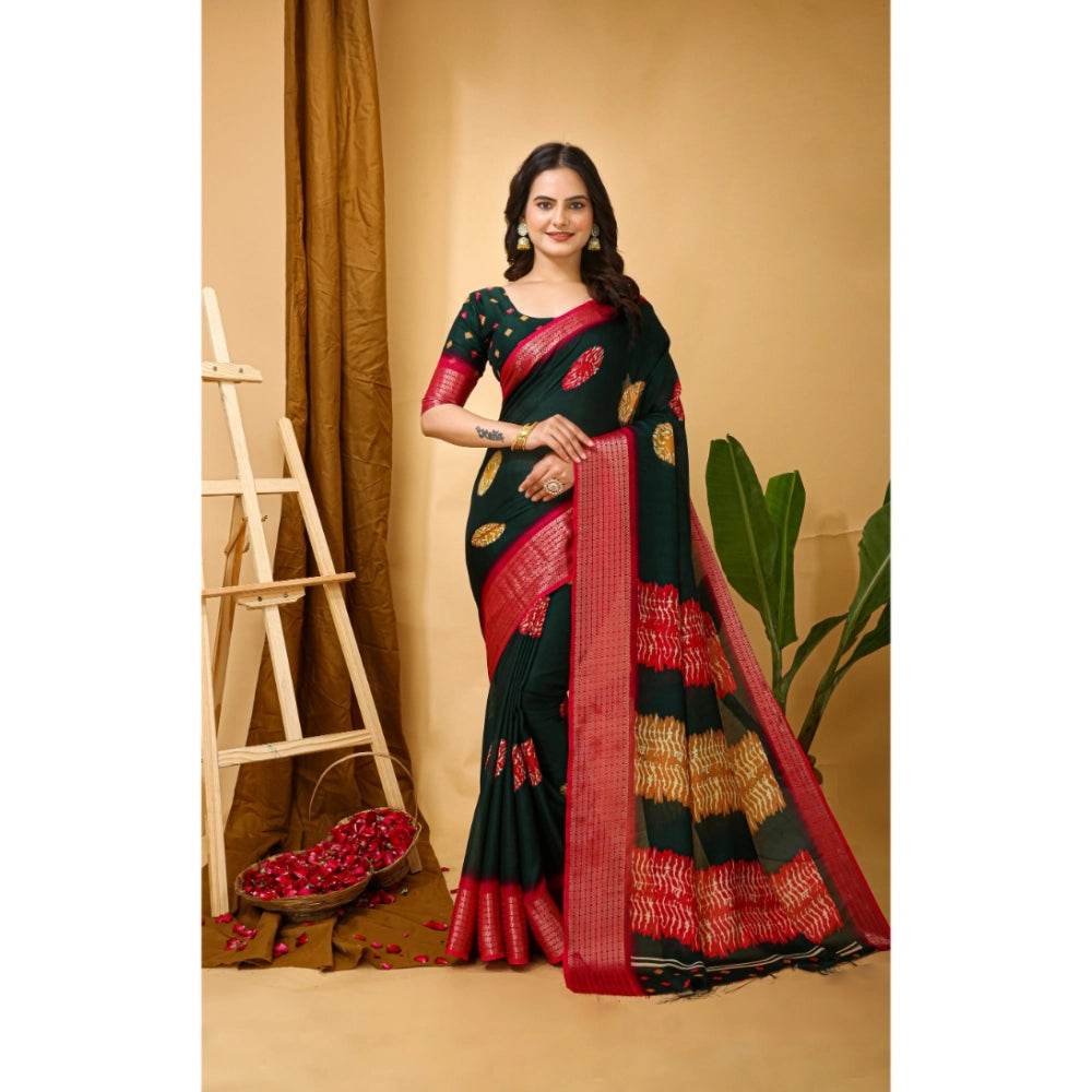 Generic Women's Soft Blooming Marshmallow Fabric Kalamkari Printed Saree With Unstitched Blouse 5.5Mtr (Green) - MYLUXURY LANE ENTERPRISE