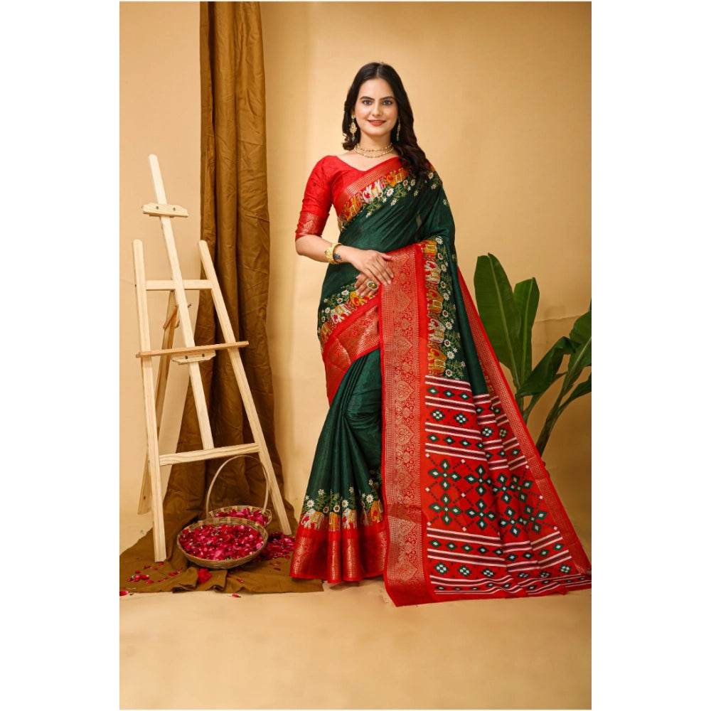 Generic Women's Soft Dola Cotton Kalamkari Printed Saree With Unstitched Blouse 5.5Mtr (Green) - MYLUXURY LANE ENTERPRISE