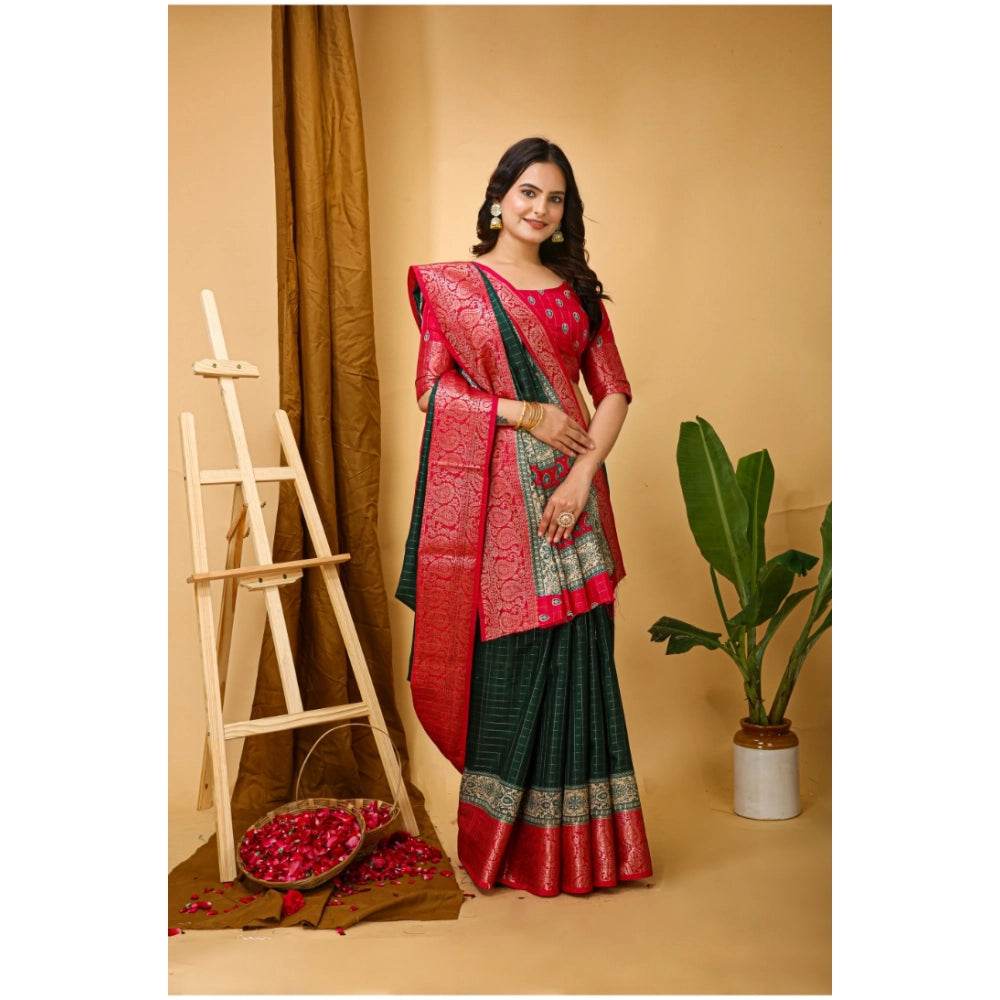 Generic Women's Soft Dola Cotton Kalamkari Printed Saree With Unstitched Blouse 5.5Mtr (B.Green) - MYLUXURY LANE ENTERPRISE