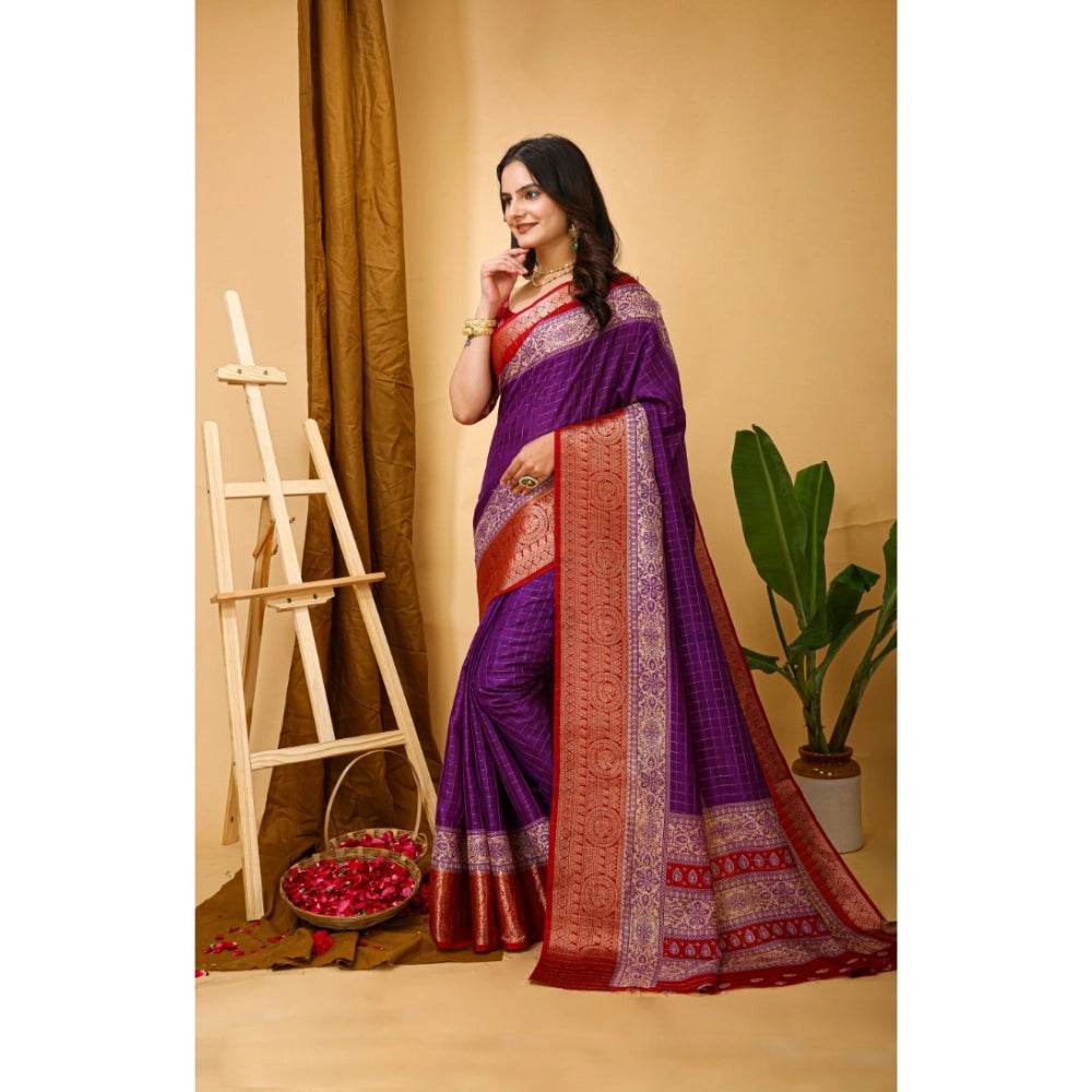 Generic Women's Soft Dola Cotton Kalamkari Printed Saree With Unstitched Blouse 5.5Mtr (Purple) - MYLUXURY LANE ENTERPRISE