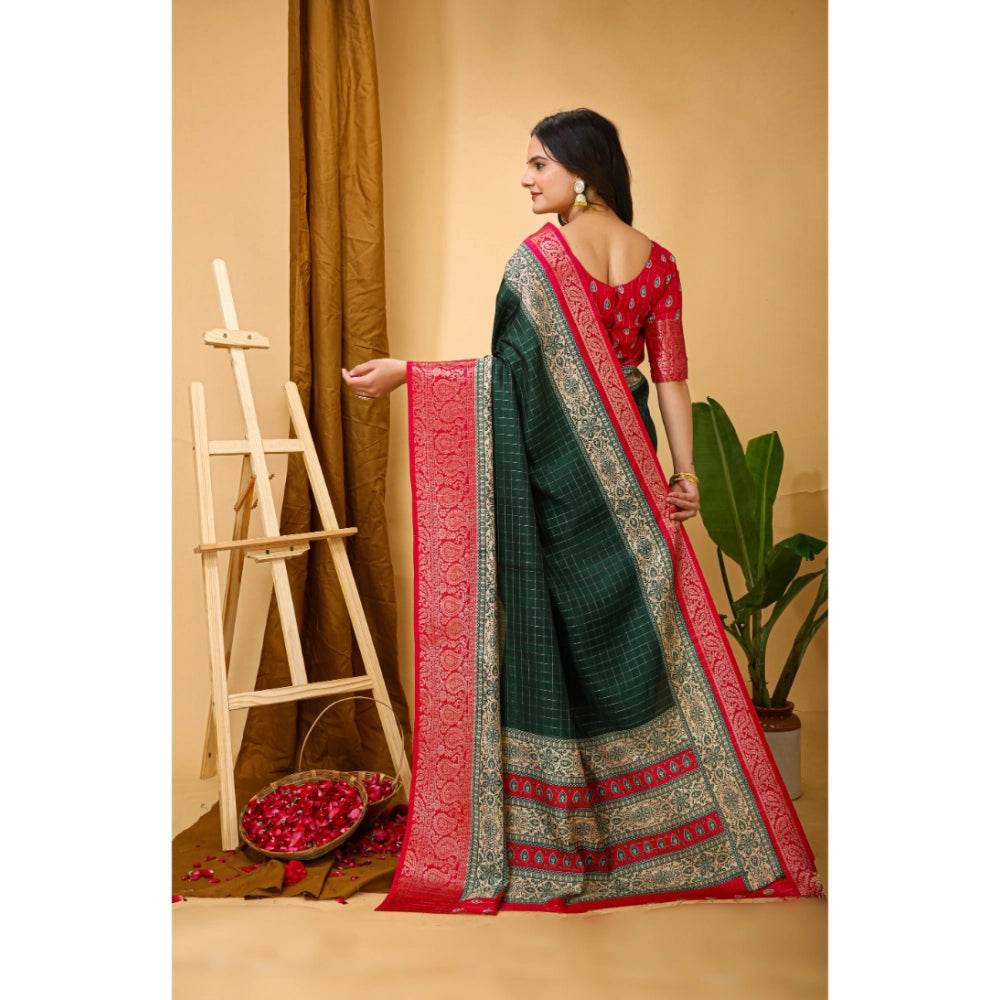 Generic Women's Soft Dola Cotton Kalamkari Printed Saree With Unstitched Blouse 5.5Mtr (B.Green) - MYLUXURY LANE ENTERPRISE