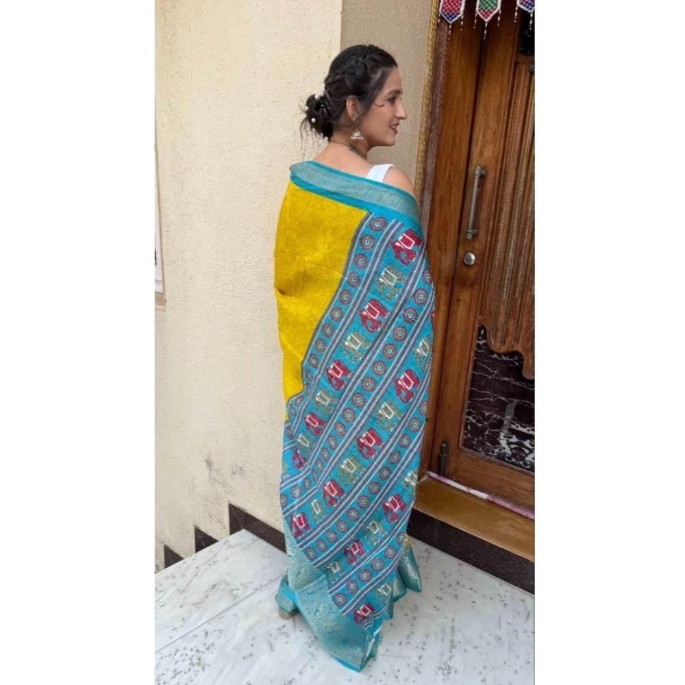 Generic Women's Soft Dola Cotton Kalamkari Printed Saree With Unstitched Blouse 5.5Mtr (Mustard) - MYLUXURY LANE ENTERPRISE