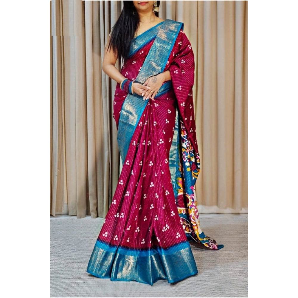 Generic Women's Soft Dola Cotton Kalamkari Printed Saree With Unstitched Blouse 5.5Mtr (Wine) - MYLUXURY LANE ENTERPRISE