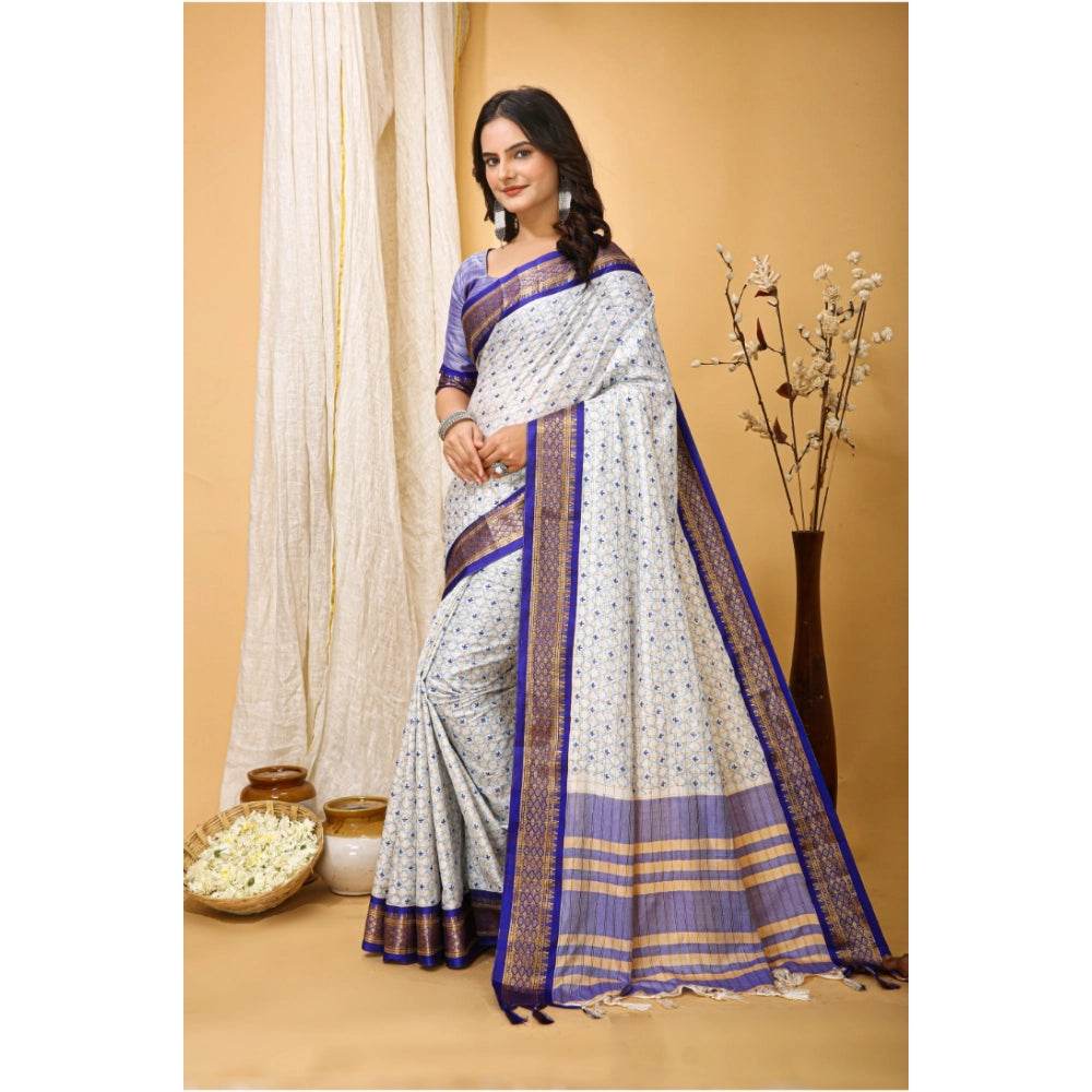 Generic Women's Soft Cotton Silk Printed Saree With Unstitched Blouse 5.5Mtr (Purple) - MYLUXURY LANE ENTERPRISE