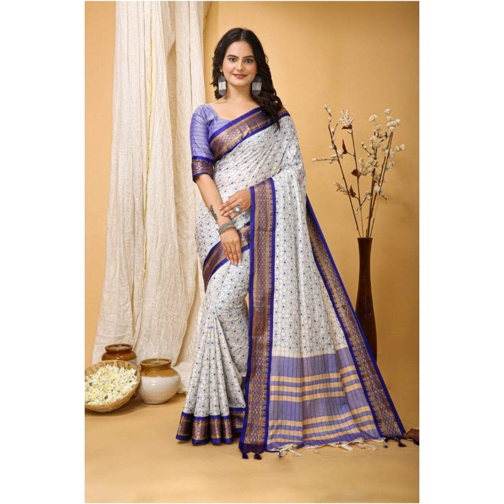 Generic Women's Soft Cotton Silk Printed Saree With Unstitched Blouse 5.5Mtr (Purple) - MYLUXURY LANE ENTERPRISE