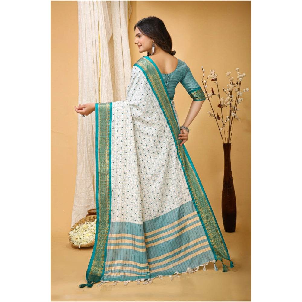 Generic Women's Soft Cotton Silk Printed Saree With Unstitched Blouse 5.5Mtr (Rama Green) - MYLUXURY LANE ENTERPRISE