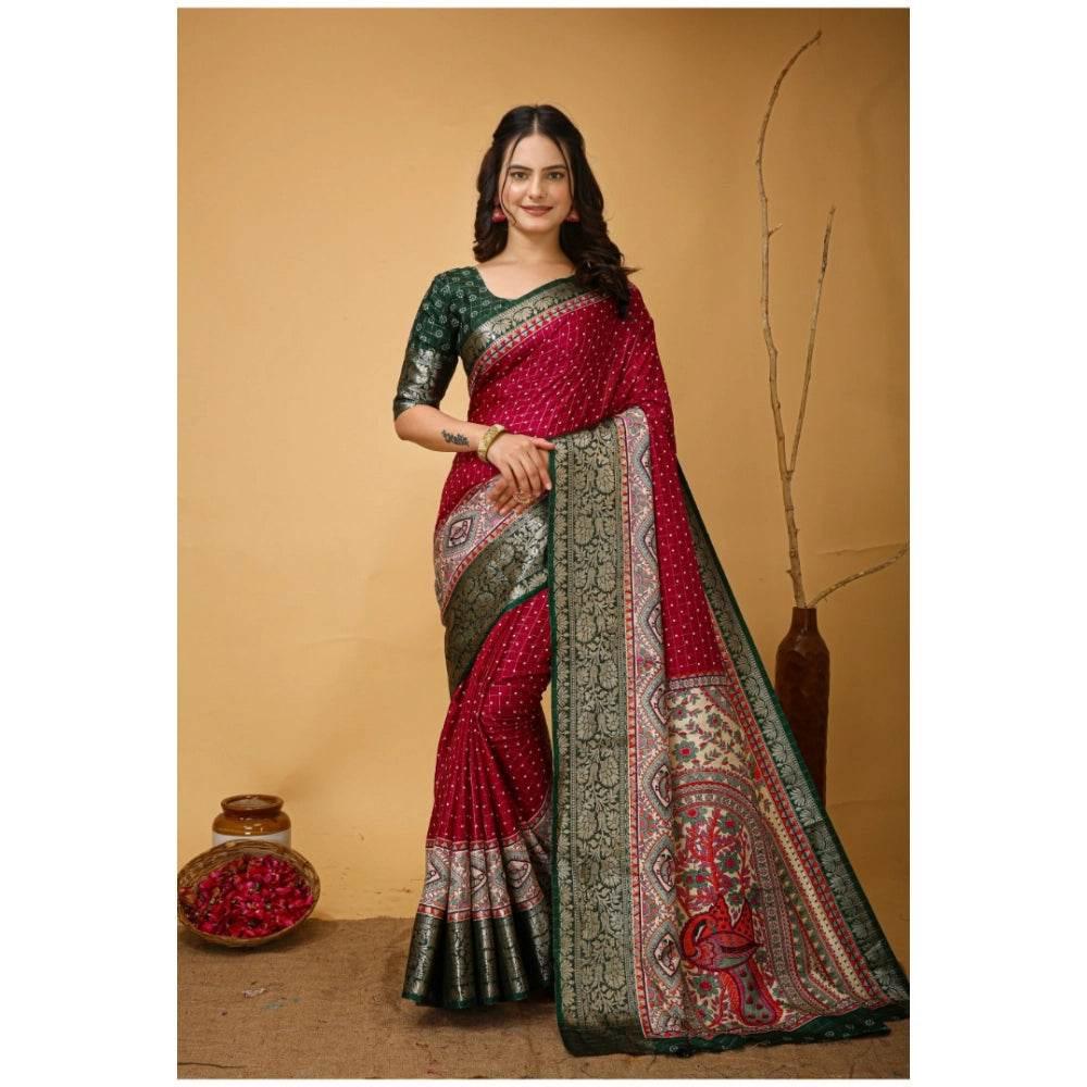 Generic Women's Soft Dola Cotton Kalamkari Printed Saree With Unstitched Blouse 5.5Mtr (Maroon) - MYLUXURY LANE ENTERPRISE