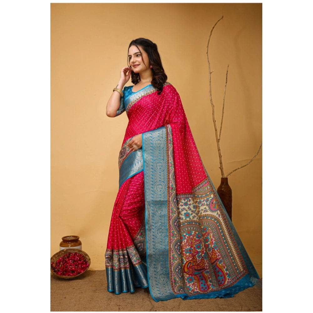 Generic Women's Soft Dola Cotton Kalamkari Printed Saree With Unstitched Blouse 5.5Mtr (Pink) - MYLUXURY LANE ENTERPRISE