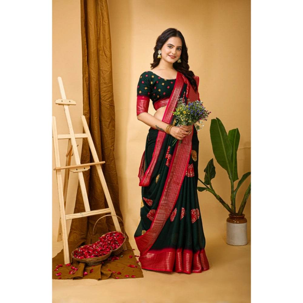 Generic Women's Soft Blooming Marshmallow Fabric Kalamkari Printed Saree With Unstitched Blouse 5.5Mtr (Green) - MYLUXURY LANE ENTERPRISE