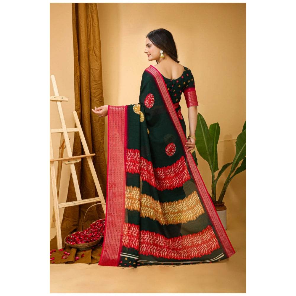 Generic Women's Soft Blooming Marshmallow Fabric Kalamkari Printed Saree With Unstitched Blouse 5.5Mtr (Green) - MYLUXURY LANE ENTERPRISE