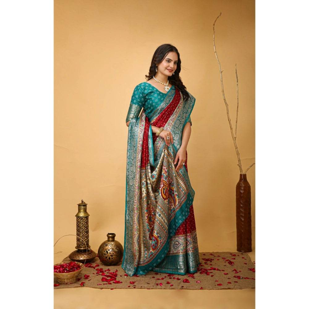 Generic Women's Soft Dola Cotton Kalamkari Printed Saree With Unstitched Blouse 5.5Mtr (Red) - MYLUXURY LANE ENTERPRISE