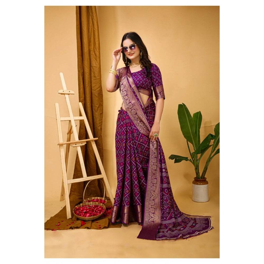 Generic Women's Soft Dola Cotton Kalamkari Printed Saree With Unstitched Blouse 5.5Mtr (Purple) - MYLUXURY LANE ENTERPRISE