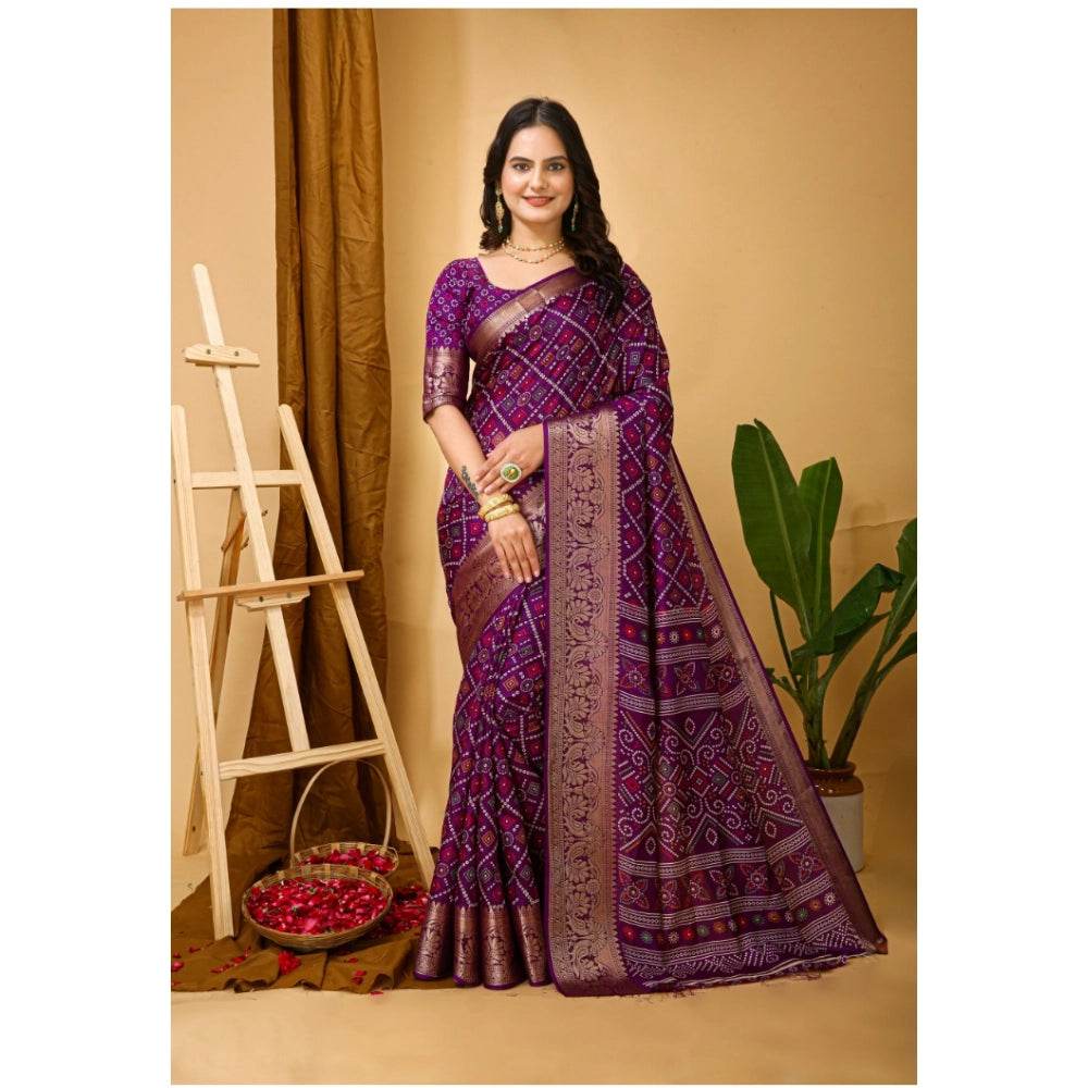 Generic Women's Soft Dola Cotton Kalamkari Printed Saree With Unstitched Blouse 5.5Mtr (Purple) - MYLUXURY LANE ENTERPRISE