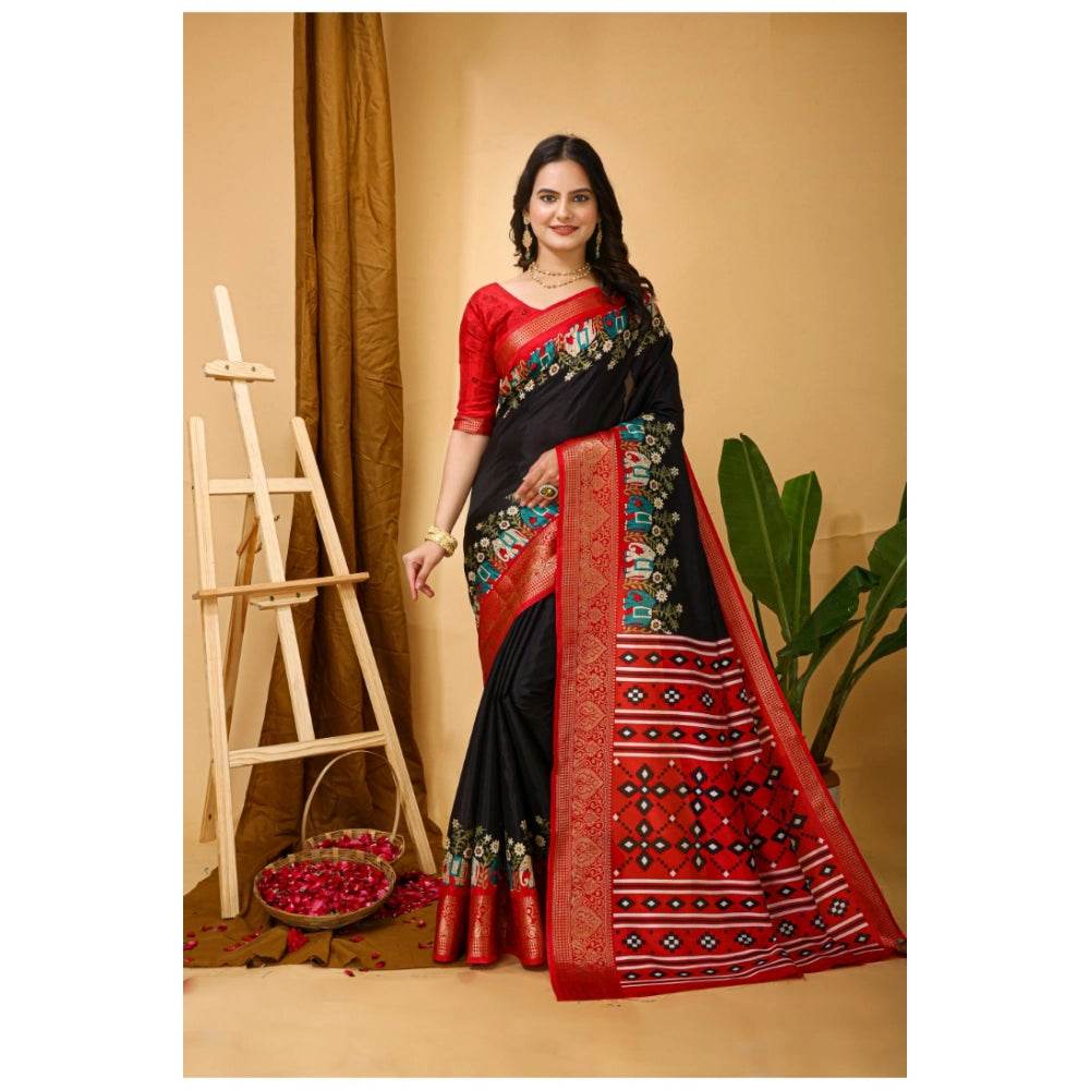 Generic Women's Soft Dola Cotton Kalamkari Printed Saree With Unstitched Blouse 5.5Mtr (Black) - MYLUXURY LANE ENTERPRISE