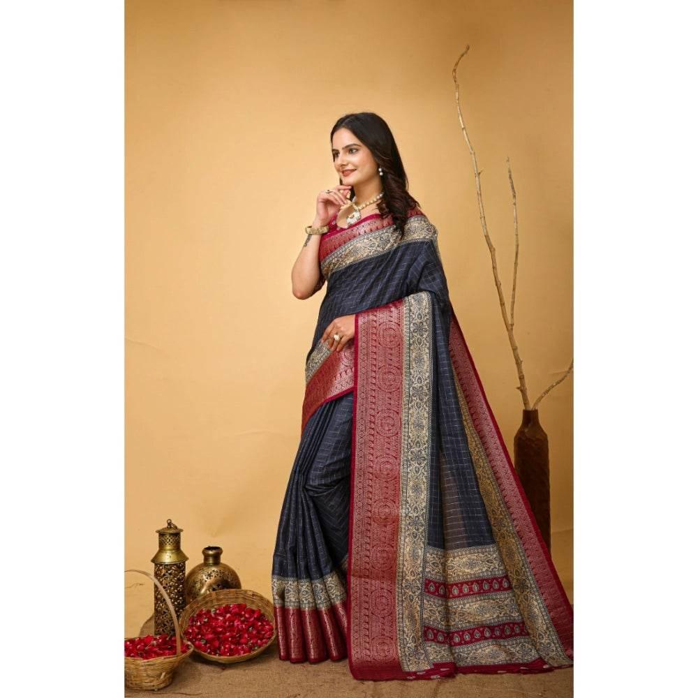 Generic Women's Soft Dola Cotton Kalamkari Printed Saree With Unstitched Blouse 5.5Mtr (Grey) - MYLUXURY LANE ENTERPRISE