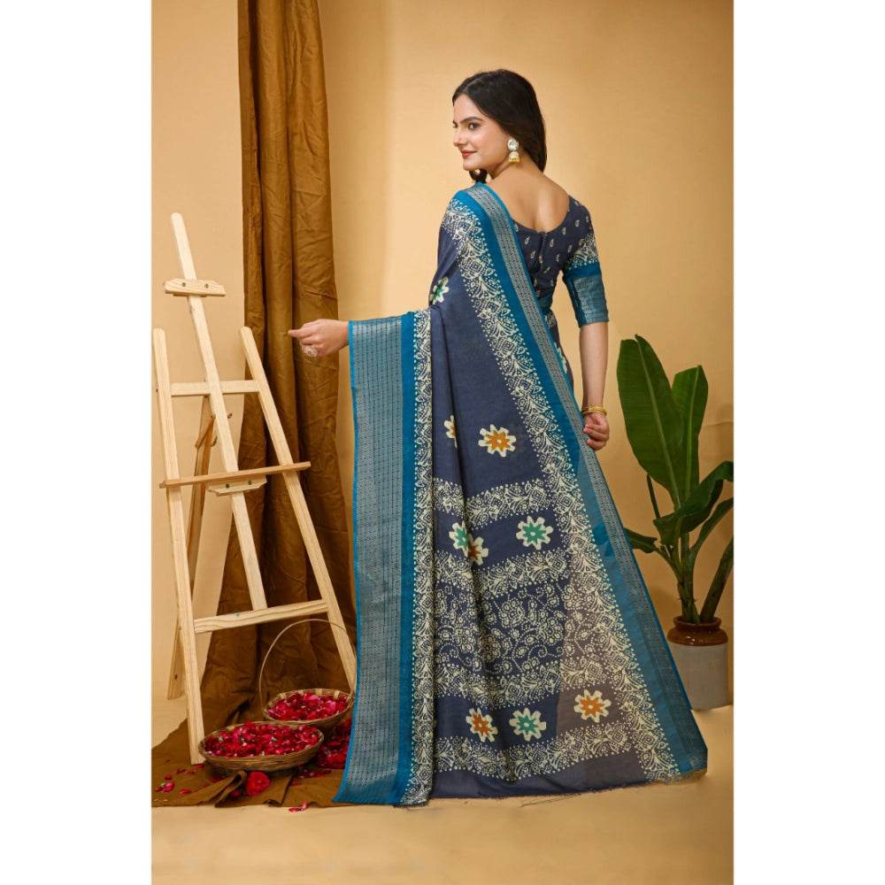 Generic Women's Soft Blooming Marshmallow Fabric Kalamkari Printed Saree With Unstitched Blouse 5.5Mtr (Grey) - MYLUXURY LANE ENTERPRISE