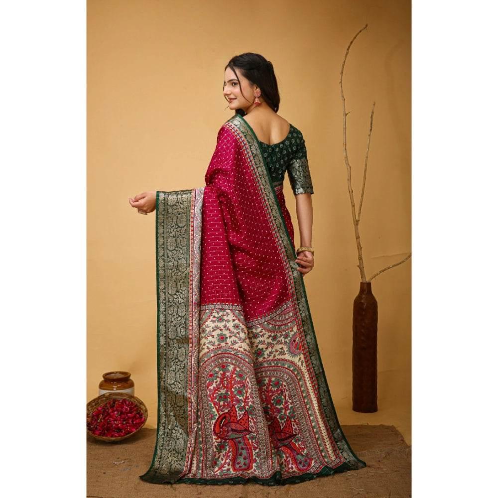 Generic Women's Soft Dola Cotton Kalamkari Printed Saree With Unstitched Blouse 5.5Mtr (Maroon) - MYLUXURY LANE ENTERPRISE
