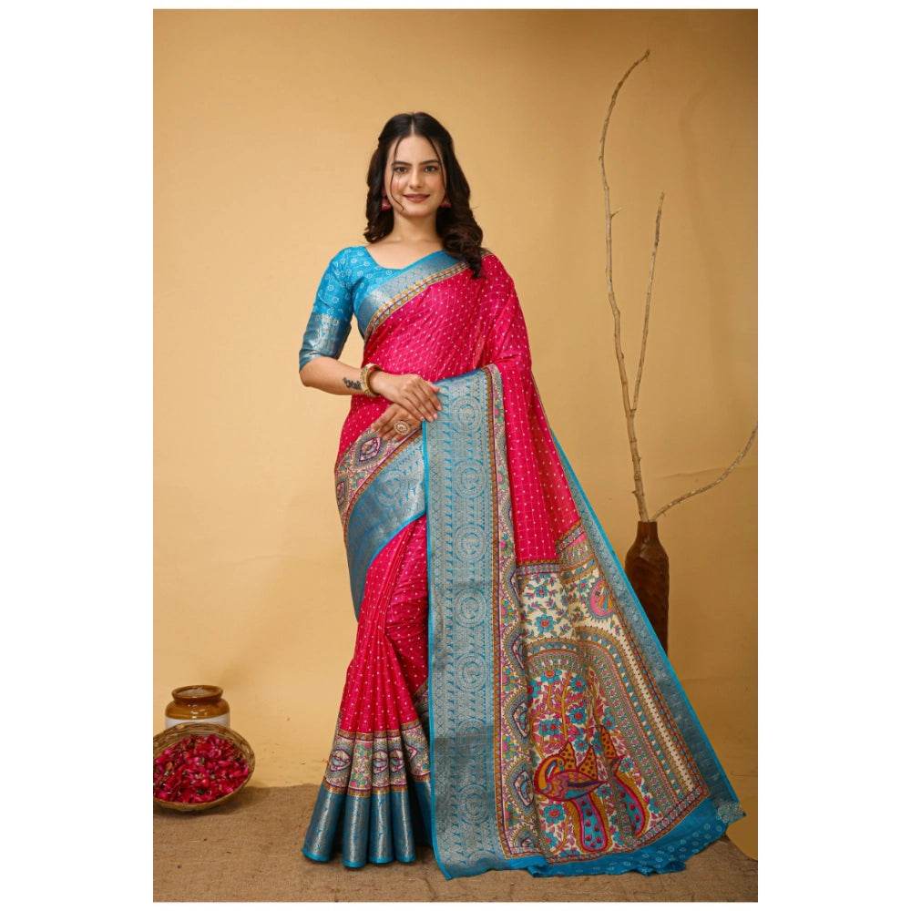 Generic Women's Soft Dola Cotton Kalamkari Printed Saree With Unstitched Blouse 5.5Mtr (Pink) - MYLUXURY LANE ENTERPRISE