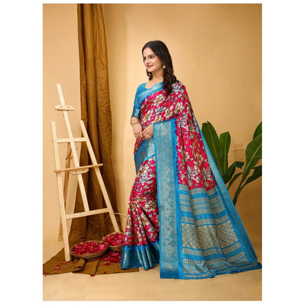 Generic Women's Soft Dola Cotton Kalamkari Printed Saree With Unstitched Blouse 5.5Mtr (Pink) - MYLUXURY LANE ENTERPRISE