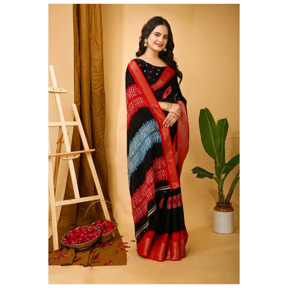 Generic Women's Soft Blooming Marshmallow Fabric Kalamkari Printed Saree With Unstitched Blouse 5.5Mtr (Black) - MYLUXURY LANE ENTERPRISE