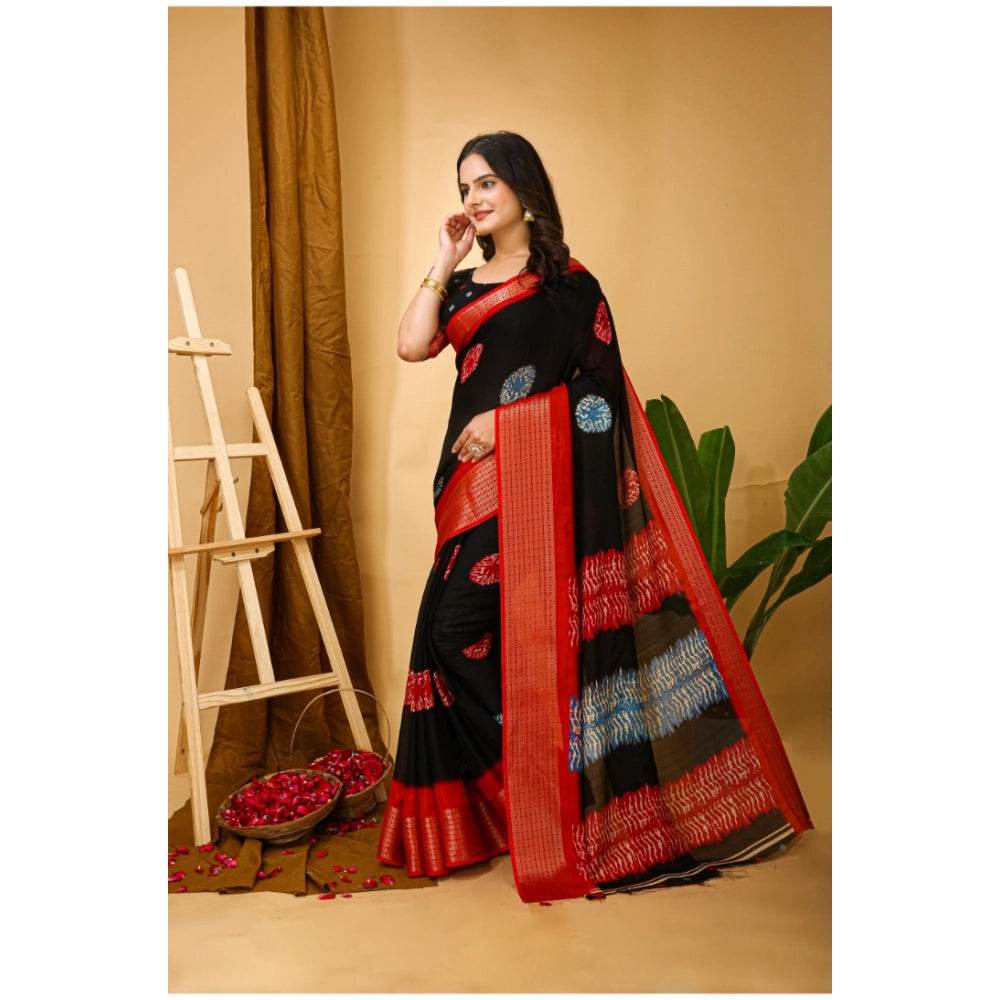 Generic Women's Soft Blooming Marshmallow Fabric Kalamkari Printed Saree With Unstitched Blouse 5.5Mtr (Black) - MYLUXURY LANE ENTERPRISE